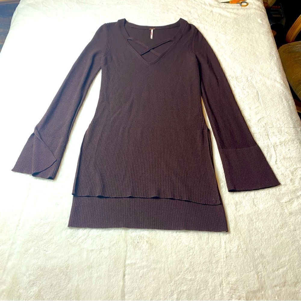 Free People Brown Knit Long Sleeve Tunic Size Small
